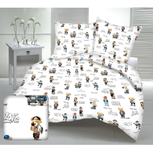 M18 Medvedíky HIP-HOP biela bavlnená súprava obliečok 140x200 cm 1+1