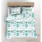 Srdiečka zelené bavlnené krepové obliečky 1+1