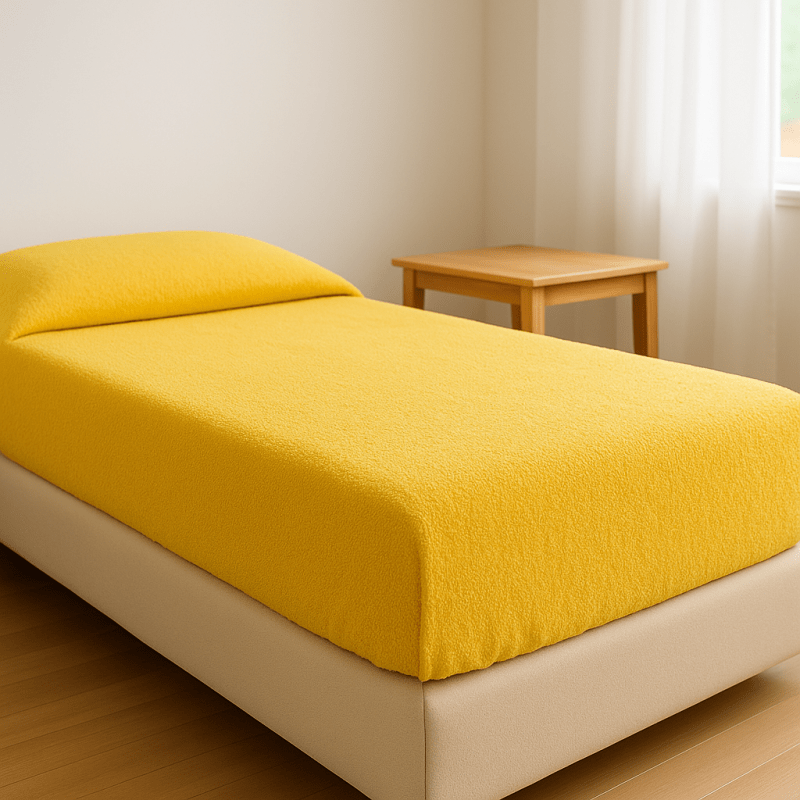 Froté plachta na posteľ - Sýtožltá 60x120cm, 90x200cm,  180x200cm, 200x220cm. Materiál: 82 % bavlna a 18% polyester. Príjemný froté povrch zabezpečuje výbornú absorpciu vlhkosti a teplo – ideálna na chladnejšie dni.