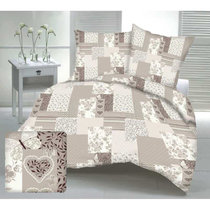 Patchwork s motýľom krepové obliečky  1+1 vo veľkostiach 140×200 cm a 140×220 cm sú vyrobené zo 100% bavlny s plošnou hmotnosťou 130 g/m². Ich priedušný materiál a jemný krepový povrch zaisťujú príjemný dotyk, čo ich robí ideálnymi na letné mesiace aj ako prekrytie v chladnejšom období. Súprava 1+1 obsahuje jednu obliečku na paplón a jednu obliečku na vankúš.