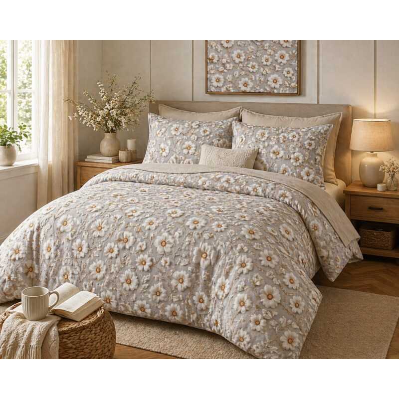 Bavlnená súprava obliečok 1+1 je vyrobená zo 100% bavlny s plošnou hmotnosťou 130 g/m². Dostupná vo veľkostiach 140x200 cm, 140x220 cm, 200x220 cm a 200x240 cm, ponúka príjemnú priedušnosť a je vhodná na celoročné používanie. Dezén vytvára 3D efekt - pôsobí trojrozmerným dojmom. Súprava 1+1 obsahuje jednu obliečku na paplón a jednu obliečku na vankúš 70x90 cm. Varianty 200x220 a 200x240 cm sú dodávané ako súprava 1+2 - jedna obliečka na paplón a dve obliečky na vankúš.