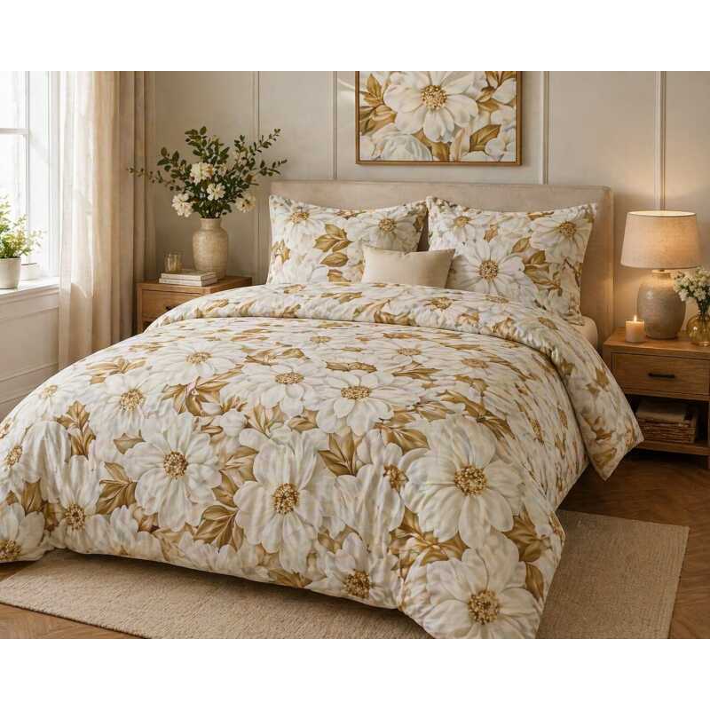 Bavlnená súprava obliečok 1+1 je vyrobená zo 100% bavlny s plošnou hmotnosťou 130 g/m². Dostupná vo veľkostiach 140x200 cm, 140x220 cm, 200x220 cm a 200x240 cm, ponúka príjemnú priedušnosť a je vhodná na celoročné používanie. Dezén vytvára 3D efekt - pôsobí trojrozmerným dojmom. Súprava 1+1 obsahuje jednu obliečku na paplón a jednu obliečku na vankúš 70x90 cm. Varianty 200x220 a 200x240 cm sú dodávané ako súprava 1+2 - jedna obliečka na paplón a dve obliečky na vankúš.