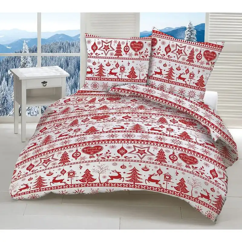 311 vianočná bavlnená súprava obliečok pre deti 1+1 – obliečka 90 × 140 cm a vankúšik 45 × 65 cm – je vyrobená zo 100 % bavlny s plošnou hmotnosťou 140 g/m². Priedušný materiál zabezpečuje pohodlie a jemnosť pre citlivú pokožku, čo ju robí ideálnou pre chladné zimné mesiace. Súprava 1+1 obsahuje jednu obliečku na paplón a jednu obliečku na vankúš.